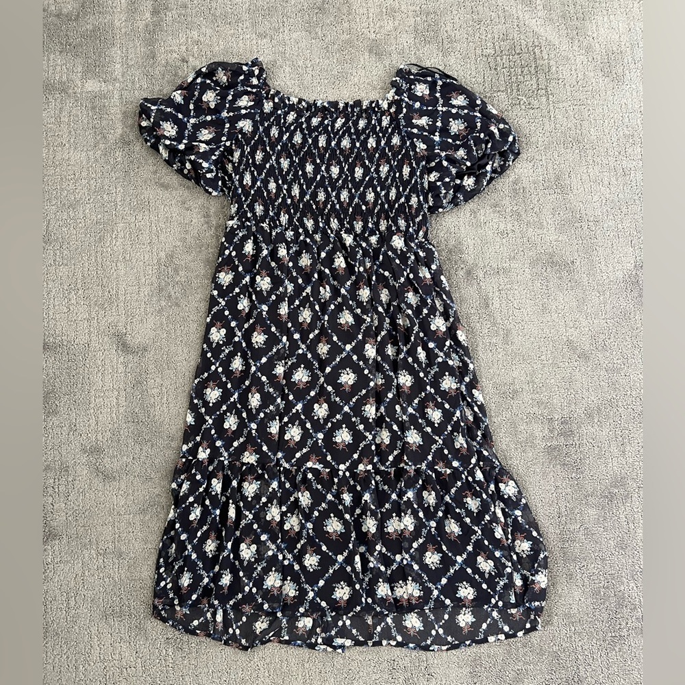 Lauren Conrad Navy Floral Bouquet Print Puff Sleeve MIDI Dress